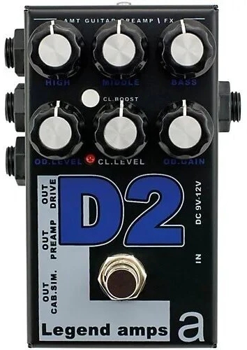 D2 - двухканальный гитарный предусилитель из серии Legend Amps II от компании AMT, имитирующий усилитель Diezel, включая кабсим. "Чистый" канал имитирует усилит